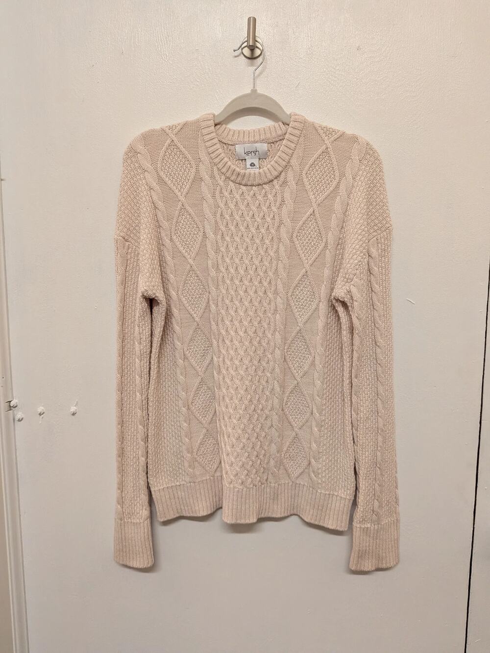 Kersh Cable Knit Crewneck Sweater Beige Size S